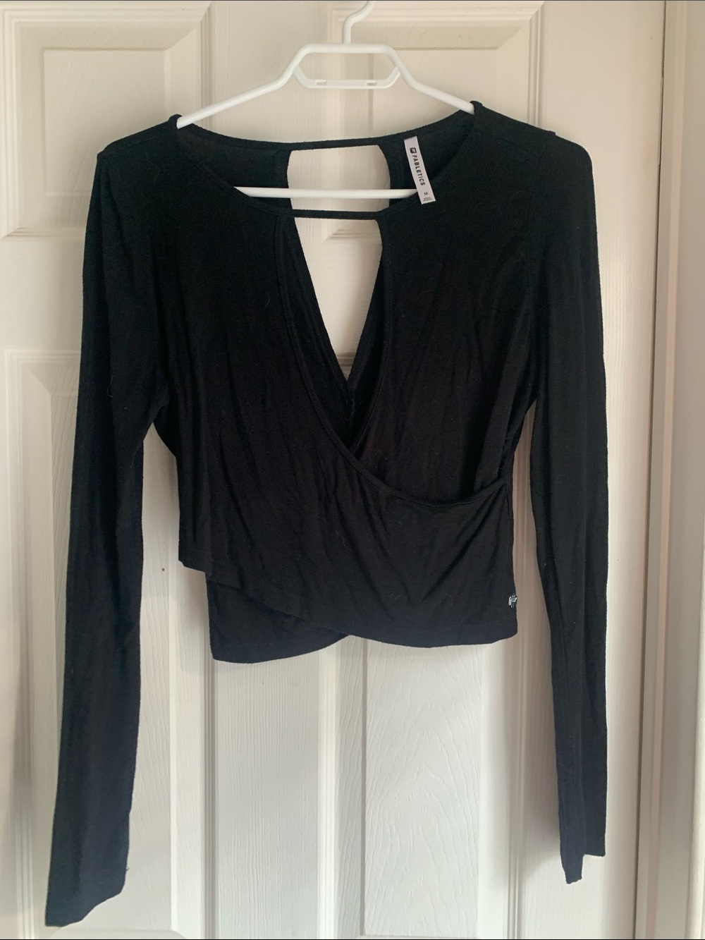 Wrap-Front Long Sleeve Top - Black